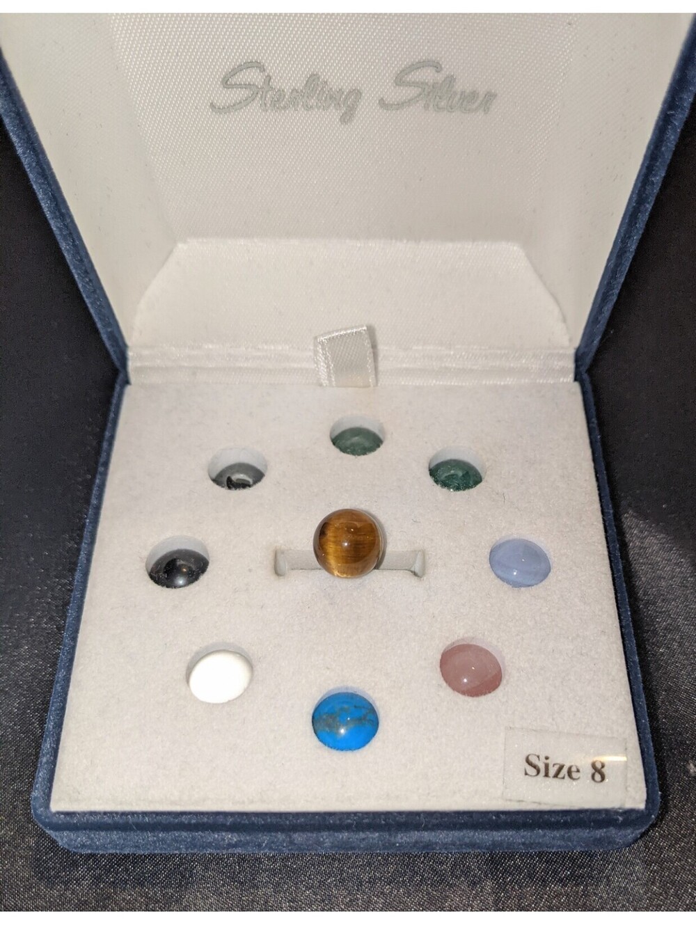 Sterling Silver Ring With Interchangeable Gem Stones In Custom Box 9 Stones Sz 9